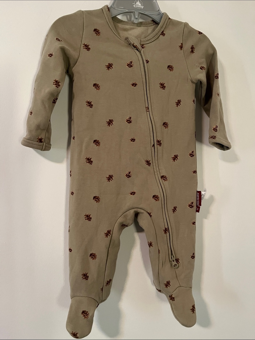 Milkbarn Olive Green Footed One-Piece with Rust Floral Dots